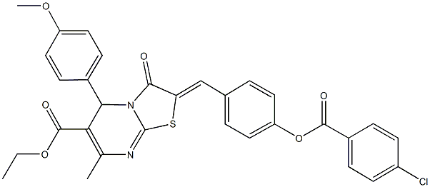 ethyl 2-{4-[(4-chlorobenzoyl)oxy]benzylidene}-5-(4-methoxyphenyl)-7-methyl-3-oxo-2,3-dihydro-5H-[1,3]thiazolo[3,2-a]pyrimidine-6-carboxylate 구조식 이미지