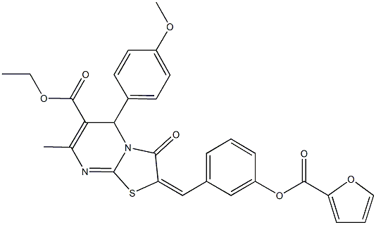 ethyl 2-[3-(2-furoyloxy)benzylidene]-5-(4-methoxyphenyl)-7-methyl-3-oxo-2,3-dihydro-5H-[1,3]thiazolo[3,2-a]pyrimidine-6-carboxylate 구조식 이미지