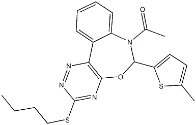 7-acetyl-3-(butylsulfanyl)-6-(5-methyl-2-thienyl)-6,7-dihydro[1,2,4]triazino[5,6-d][3,1]benzoxazepine Structure