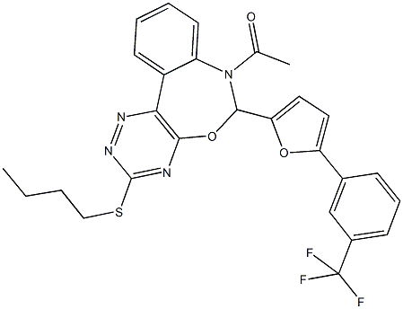 7-acetyl-3-(butylsulfanyl)-6-{5-[3-(trifluoromethyl)phenyl]-2-furyl}-6,7-dihydro[1,2,4]triazino[5,6-d][3,1]benzoxazepine 구조식 이미지