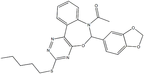 7-acetyl-6-(1,3-benzodioxol-5-yl)-6,7-dihydro[1,2,4]triazino[5,6-d][3,1]benzoxazepin-3-yl pentyl sulfide 구조식 이미지