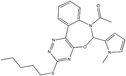 7-acetyl-6-(1-methyl-1H-pyrrol-2-yl)-6,7-dihydro[1,2,4]triazino[5,6-d][3,1]benzoxazepin-3-yl pentyl sulfide 구조식 이미지
