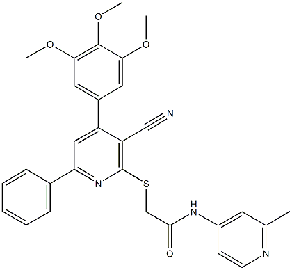 2-{[3-cyano-6-phenyl-4-(3,4,5-trimethoxyphenyl)-2-pyridinyl]sulfanyl}-N-(2-methyl-4-pyridinyl)acetamide Structure