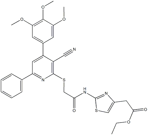 ethyl {2-[({[3-cyano-6-phenyl-4-(3,4,5-trimethoxyphenyl)-2-pyridinyl]sulfanyl}acetyl)amino]-1,3-thiazol-4-yl}acetate Structure