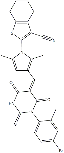 2-{3-[(1-(4-bromo-2-methylphenyl)-4,6-dioxo-2-thioxotetrahydro-5(2H)-pyrimidinylidene)methyl]-2,5-dimethyl-1H-pyrrol-1-yl}-4,5,6,7-tetrahydro-1-benzothiophene-3-carbonitrile Structure