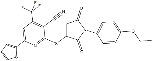 2-{[1-(4-ethoxyphenyl)-2,5-dioxo-3-pyrrolidinyl]sulfanyl}-6-(2-thienyl)-4-(trifluoromethyl)nicotinonitrile Structure