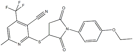 2-{[1-(4-ethoxyphenyl)-2,5-dioxo-3-pyrrolidinyl]sulfanyl}-6-methyl-4-(trifluoromethyl)nicotinonitrile Structure