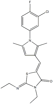 5-{[1-(3-chloro-4-fluorophenyl)-2,5-dimethyl-1H-pyrrol-3-yl]methylene}-3-ethyl-2-(ethylimino)-1,3-thiazolidin-4-one 구조식 이미지