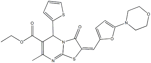 ethyl 7-methyl-2-{[5-(4-morpholinyl)-2-furyl]methylene}-3-oxo-5-(2-thienyl)-2,3-dihydro-5H-[1,3]thiazolo[3,2-a]pyrimidine-6-carboxylate 구조식 이미지