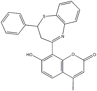 7-hydroxy-4-methyl-8-(2-phenyl-2,3-dihydro-1,5-benzothiazepin-4-yl)-2H-chromen-2-one 구조식 이미지