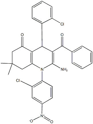 2-amino-3-benzoyl-1-{2-chloro-4-nitrophenyl}-4-(2-chlorophenyl)-7,7-dimethyl-4,6,7,8-tetrahydro-5(1H)-quinolinone Structure