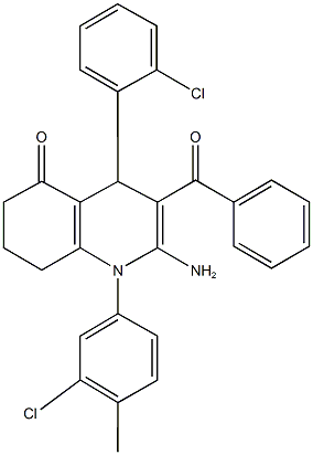 2-amino-3-benzoyl-1-(3-chloro-4-methylphenyl)-4-(2-chlorophenyl)-4,6,7,8-tetrahydro-5(1H)-quinolinone 구조식 이미지