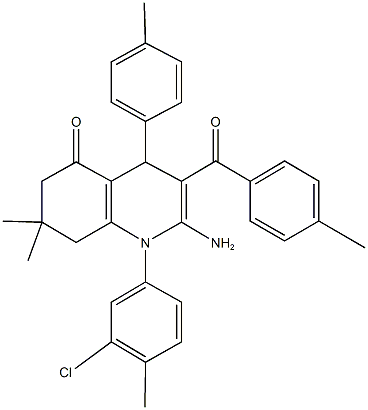 2-amino-1-(3-chloro-4-methylphenyl)-7,7-dimethyl-3-(4-methylbenzoyl)-4-(4-methylphenyl)-4,6,7,8-tetrahydro-5(1H)-quinolinone Structure