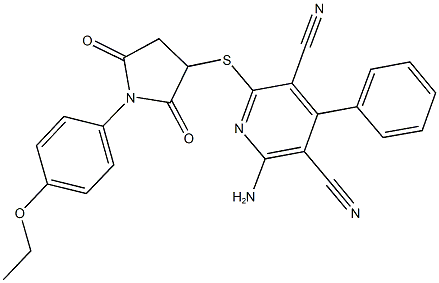 2-amino-6-{[1-(4-ethoxyphenyl)-2,5-dioxo-3-pyrrolidinyl]sulfanyl}-4-phenyl-3,5-pyridinedicarbonitrile 구조식 이미지