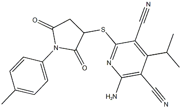 2-amino-4-isopropyl-6-{[1-(4-methylphenyl)-2,5-dioxo-3-pyrrolidinyl]sulfanyl}-3,5-pyridinedicarbonitrile Structure