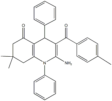 2-amino-7,7-dimethyl-3-(4-methylbenzoyl)-1,4-diphenyl-4,6,7,8-tetrahydro-5(1H)-quinolinone Structure