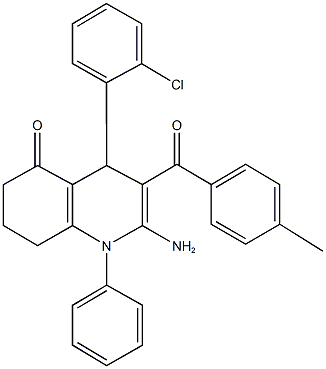 2-amino-4-(2-chlorophenyl)-3-(4-methylbenzoyl)-1-phenyl-4,6,7,8-tetrahydro-5(1H)-quinolinone Structure