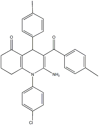 2-amino-1-(4-chlorophenyl)-3-(4-methylbenzoyl)-4-(4-methylphenyl)-4,6,7,8-tetrahydro-5(1H)-quinolinone Structure