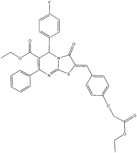 ethyl 2-[4-(2-ethoxy-2-oxoethoxy)benzylidene]-5-(4-fluorophenyl)-3-oxo-7-phenyl-2,3-dihydro-5H-[1,3]thiazolo[3,2-a]pyrimidine-6-carboxylate 구조식 이미지