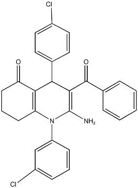 2-amino-3-benzoyl-1-(3-chlorophenyl)-4-(4-chlorophenyl)-4,6,7,8-tetrahydro-5(1H)-quinolinone Structure