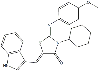 3-cyclohexyl-5-(1H-indol-3-ylmethylene)-2-[(4-methoxyphenyl)imino]-1,3-thiazolidin-4-one 구조식 이미지