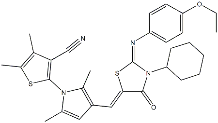 2-[3-({3-cyclohexyl-2-[(4-ethoxyphenyl)imino]-4-oxo-1,3-thiazolidin-5-ylidene}methyl)-2,5-dimethyl-1H-pyrrol-1-yl]-4,5-dimethyl-3-thiophenecarbonitrile Structure