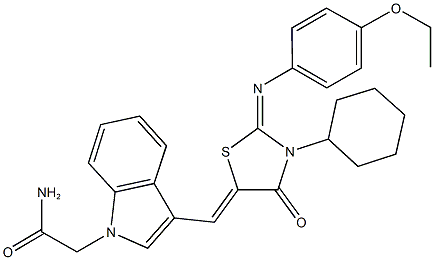 2-[3-({3-cyclohexyl-2-[(4-ethoxyphenyl)imino]-4-oxo-1,3-thiazolidin-5-ylidene}methyl)-1H-indol-1-yl]acetamide 구조식 이미지