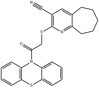 2-{[2-oxo-2-(10H-phenothiazin-10-yl)ethyl]sulfanyl}-6,7,8,9-tetrahydro-5H-cyclohepta[b]pyridine-3-carbonitrile Structure