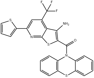 2-(10H-phenothiazin-10-ylcarbonyl)-6-(2-thienyl)-4-(trifluoromethyl)thieno[2,3-b]pyridin-3-amine 구조식 이미지