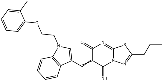 5-imino-6-({1-[2-(2-methylphenoxy)ethyl]-1H-indol-3-yl}methylene)-2-propyl-5,6-dihydro-7H-[1,3,4]thiadiazolo[3,2-a]pyrimidin-7-one Structure