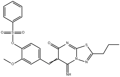 4-[(5-imino-7-oxo-2-propyl-5H-[1,3,4]thiadiazolo[3,2-a]pyrimidin-6(7H)-ylidene)methyl]-2-methoxyphenyl benzenesulfonate Structure