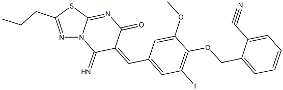 2-({4-[(5-imino-7-oxo-2-propyl-5H-[1,3,4]thiadiazolo[3,2-a]pyrimidin-6(7H)-ylidene)methyl]-2-iodo-6-methoxyphenoxy}methyl)benzonitrile Structure