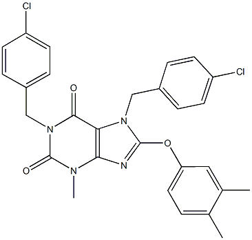 1,7-bis(4-chlorobenzyl)-8-(3,4-dimethylphenoxy)-3-methyl-3,7-dihydro-1H-purine-2,6-dione Structure