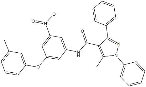 N-[3-nitro-5-(3-methylphenoxy)phenyl]-5-methyl-1,3-diphenyl-1H-pyrazole-4-carboxamide 구조식 이미지