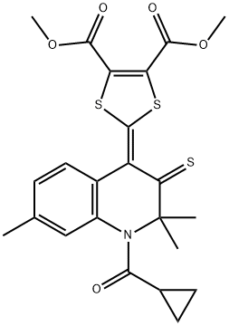 dimethyl 2-(1-(cyclopropylcarbonyl)-2,2,7-trimethyl-3-thioxo-2,3-dihydro-4(1H)-quinolinylidene)-1,3-dithiole-4,5-dicarboxylate Structure