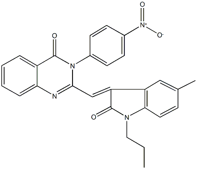 3-{4-nitrophenyl}-2-[(5-methyl-2-oxo-1-propyl-1,2-dihydro-3H-indol-3-ylidene)methyl]-4(3H)-quinazolinone 구조식 이미지
