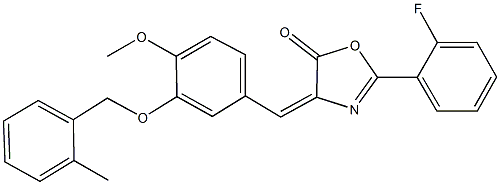 2-(2-fluorophenyl)-4-{4-methoxy-3-[(2-methylbenzyl)oxy]benzylidene}-1,3-oxazol-5(4H)-one 구조식 이미지