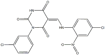 5-({4-chloro-2-nitroanilino}methylene)-1-(3-chlorophenyl)-2,4,6(1H,3H,5H)-pyrimidinetrione Structure