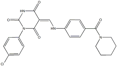 1-(4-chlorophenyl)-5-{[4-(1-piperidinylcarbonyl)anilino]methylene}-2,4,6(1H,3H,5H)-pyrimidinetrione Structure