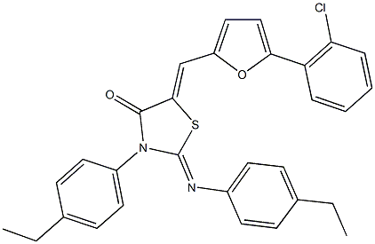 5-{[5-(2-chlorophenyl)-2-furyl]methylene}-3-(4-ethylphenyl)-2-[(4-ethylphenyl)imino]-1,3-thiazolidin-4-one Structure