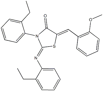 3-(2-ethylphenyl)-2-[(2-ethylphenyl)imino]-5-(2-methoxybenzylidene)-1,3-thiazolidin-4-one 구조식 이미지