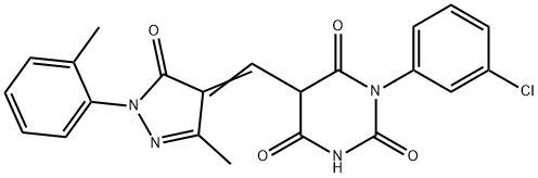 3-(3-chlorophenyl)-6-hydroxy-5-{[3-methyl-1-(2-methylphenyl)-5-oxo-1,5-dihydro-4H-pyrazol-4-ylidene]methyl}-2,4(1H,3H)-pyrimidinedione Structure