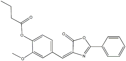 2-methoxy-4-[(5-oxo-2-phenyl-1,3-oxazol-4(5H)-ylidene)methyl]phenyl butyrate 구조식 이미지