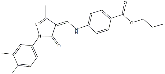 propyl 4-({[1-(3,4-dimethylphenyl)-3-methyl-5-oxo-1,5-dihydro-4H-pyrazol-4-ylidene]methyl}amino)benzoate 구조식 이미지