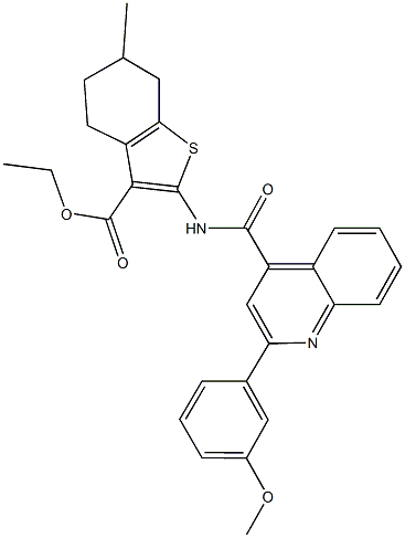 ethyl 2-({[2-(3-methoxyphenyl)-4-quinolinyl]carbonyl}amino)-6-methyl-4,5,6,7-tetrahydro-1-benzothiophene-3-carboxylate 구조식 이미지