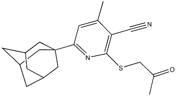 6-(1-adamantyl)-4-methyl-2-[(2-oxopropyl)sulfanyl]nicotinonitrile 구조식 이미지