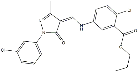 propyl 2-chloro-5-({[1-(3-chlorophenyl)-3-methyl-5-oxo-1,5-dihydro-4H-pyrazol-4-ylidene]methyl}amino)benzoate Structure