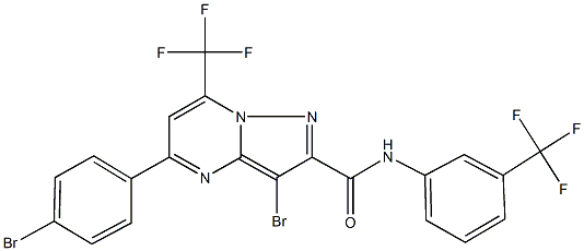 3-bromo-5-(4-bromophenyl)-7-(trifluoromethyl)-N-[3-(trifluoromethyl)phenyl]pyrazolo[1,5-a]pyrimidine-2-carboxamide 구조식 이미지