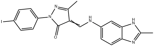 2-(4-iodophenyl)-5-methyl-4-{[(2-methyl-1H-benzimidazol-6-yl)amino]methylene}-2,4-dihydro-3H-pyrazol-3-one 구조식 이미지