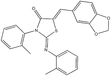 5-(1,3-benzodioxol-5-ylmethylene)-3-(2-methylphenyl)-2-[(2-methylphenyl)imino]-1,3-thiazolidin-4-one 구조식 이미지